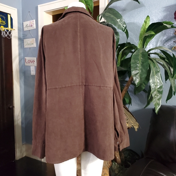 Baby & Me Faux Suede Brown Snap Buttons Down Shirt Blouse Jacket XL - Picture 2 of 6